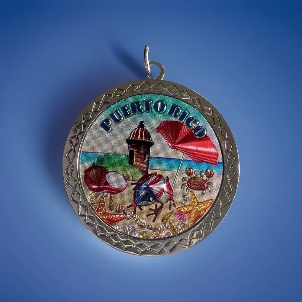 Puerto Rico Heavy Keychain Flag Coqui Frog Palm Tree Souvenir Multicolor